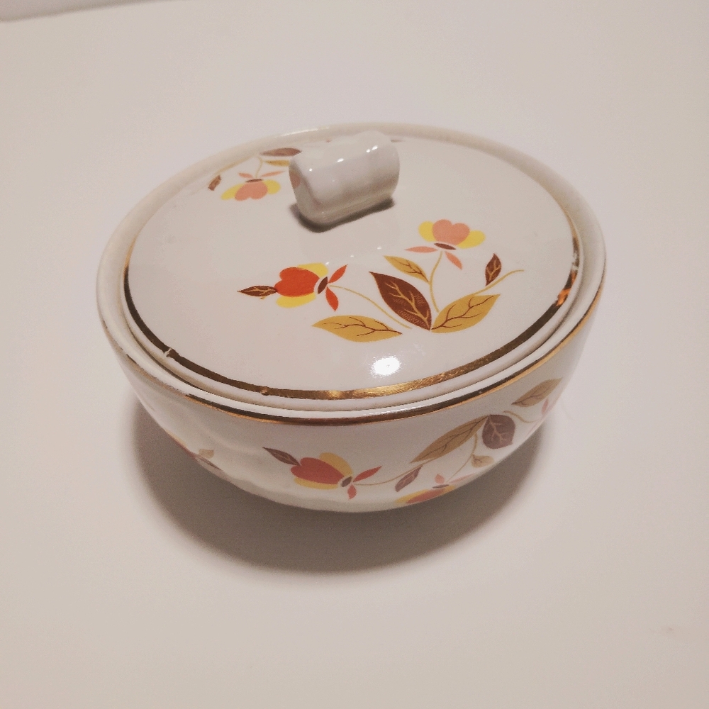 Hall's Superior Jewel Tea Autumn Leaf Drip Jar Bowl w/Lid Gilding Vtg Farmhouse - Picture 11 of 11